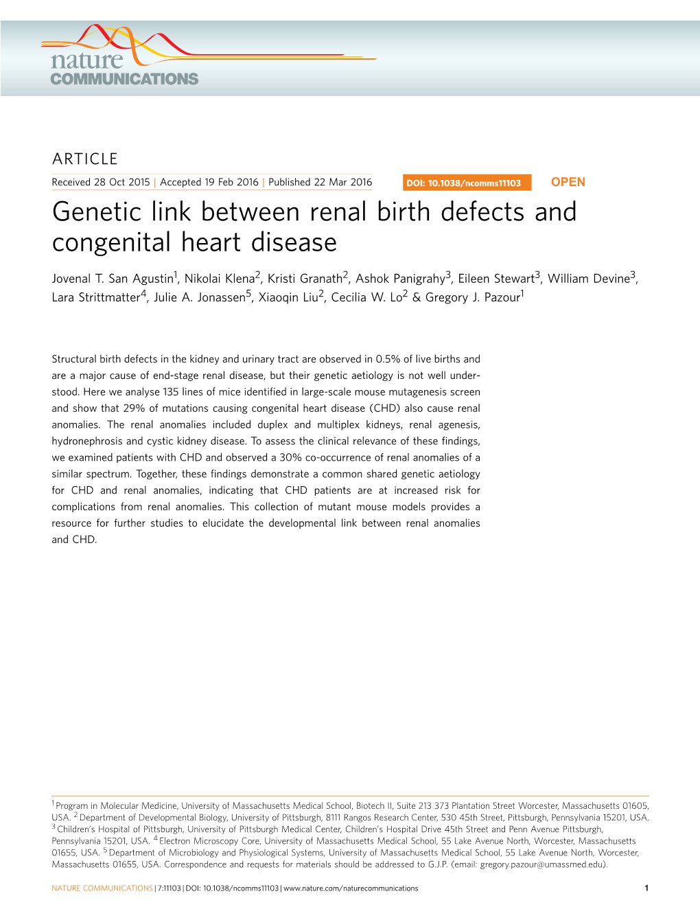 Genetic Link Between Renal Birth Defects and Congenital Heart Disease