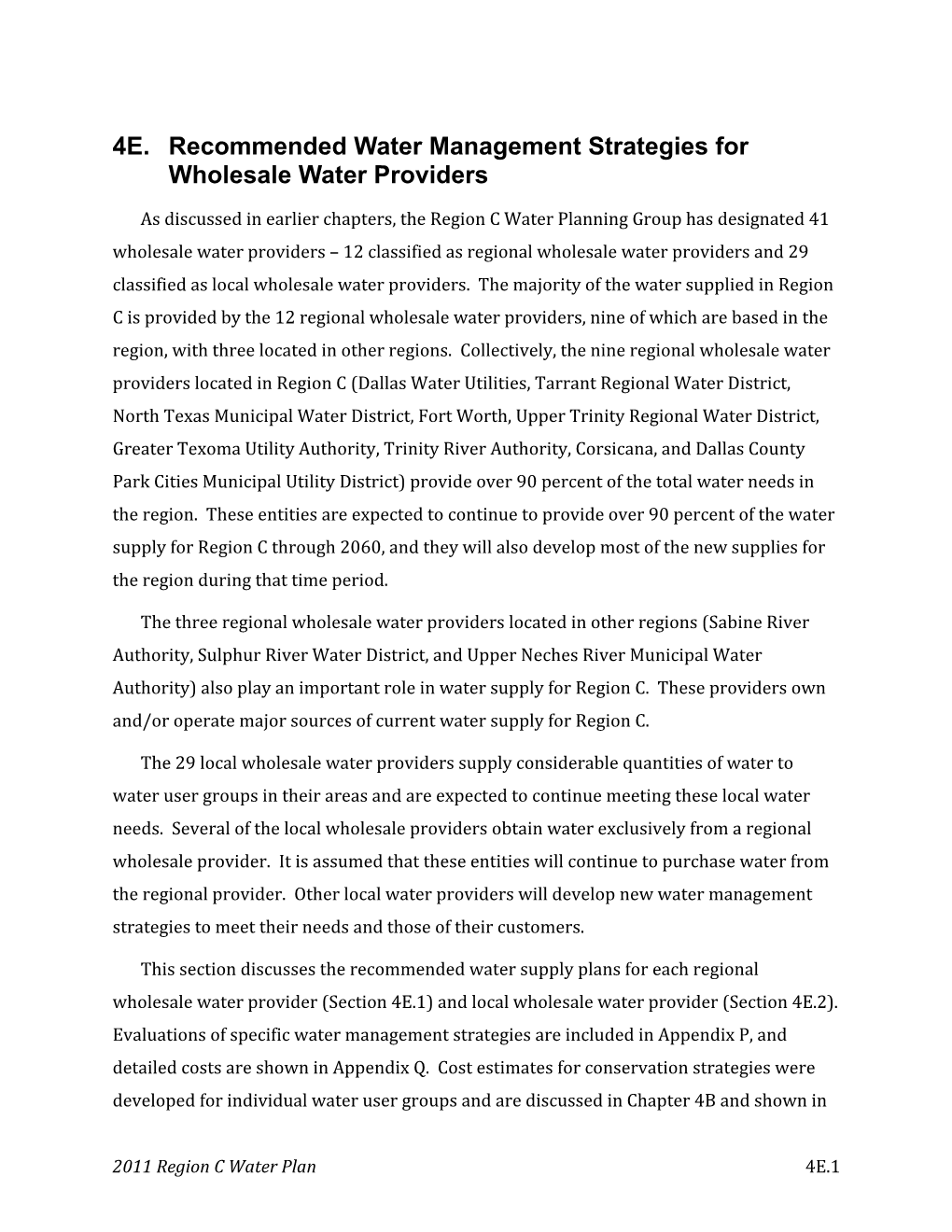 4E. Recommended Water Management Strategies for Wholesale Water Providers