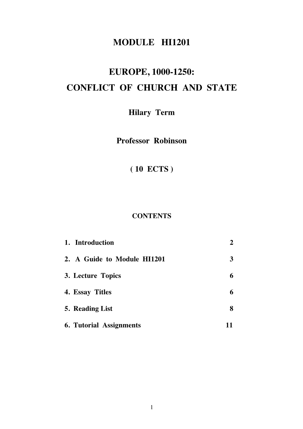 Module Hi1201 Europe, 1000-1250: Conflict Of