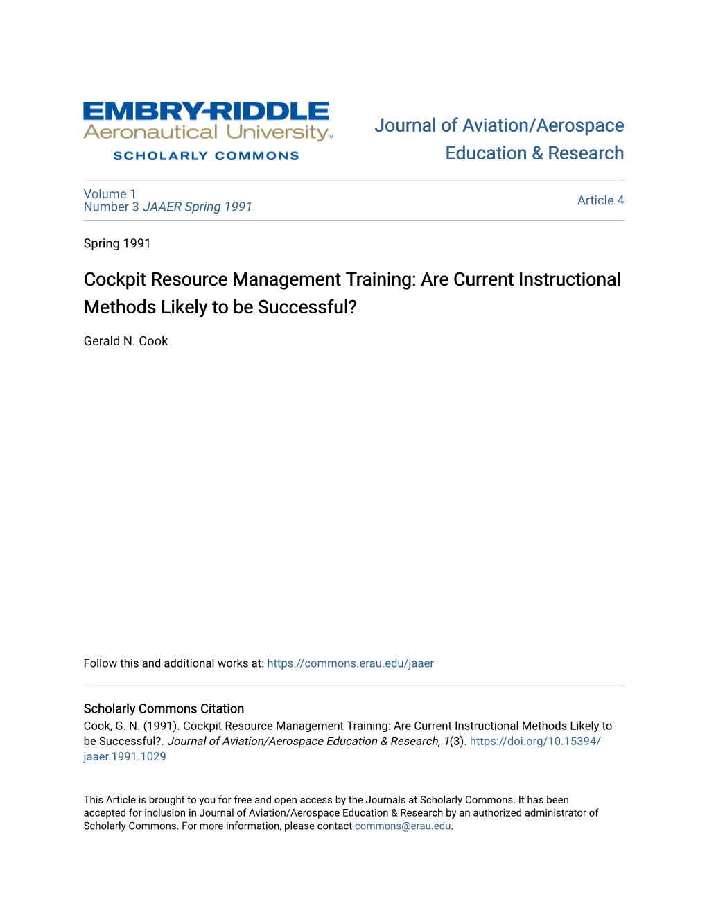 Cockpit Resource Management Training: Are Current Instructional Methods Likely to Be Successful?
