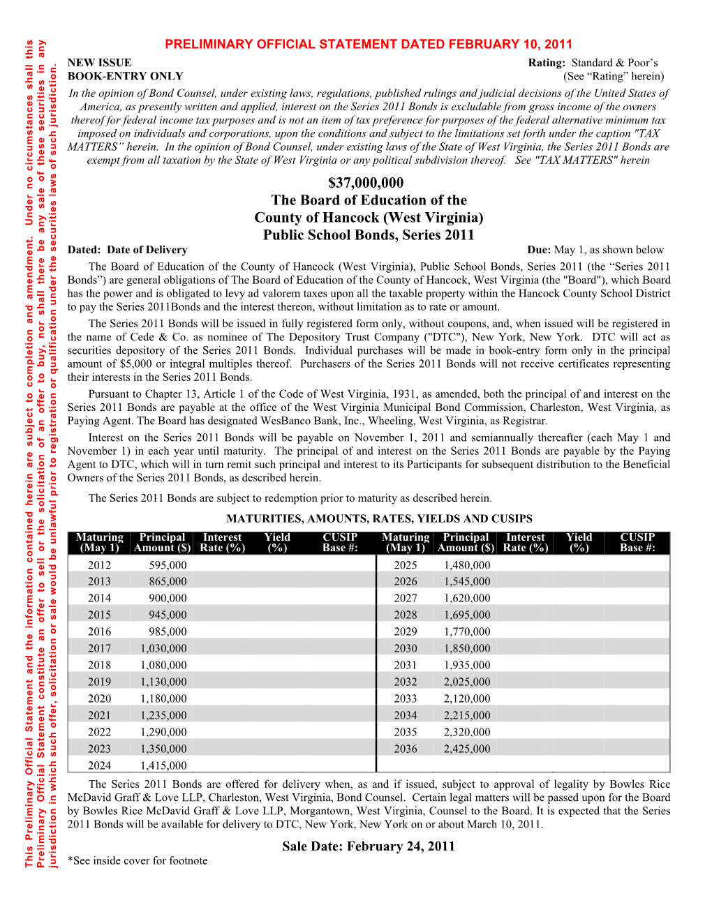 West Virginia, the Series 2011 Bonds Are Cumstances Shall This Exempt from All Taxation by the State of West Virginia Or Any Political Subdivision Thereof