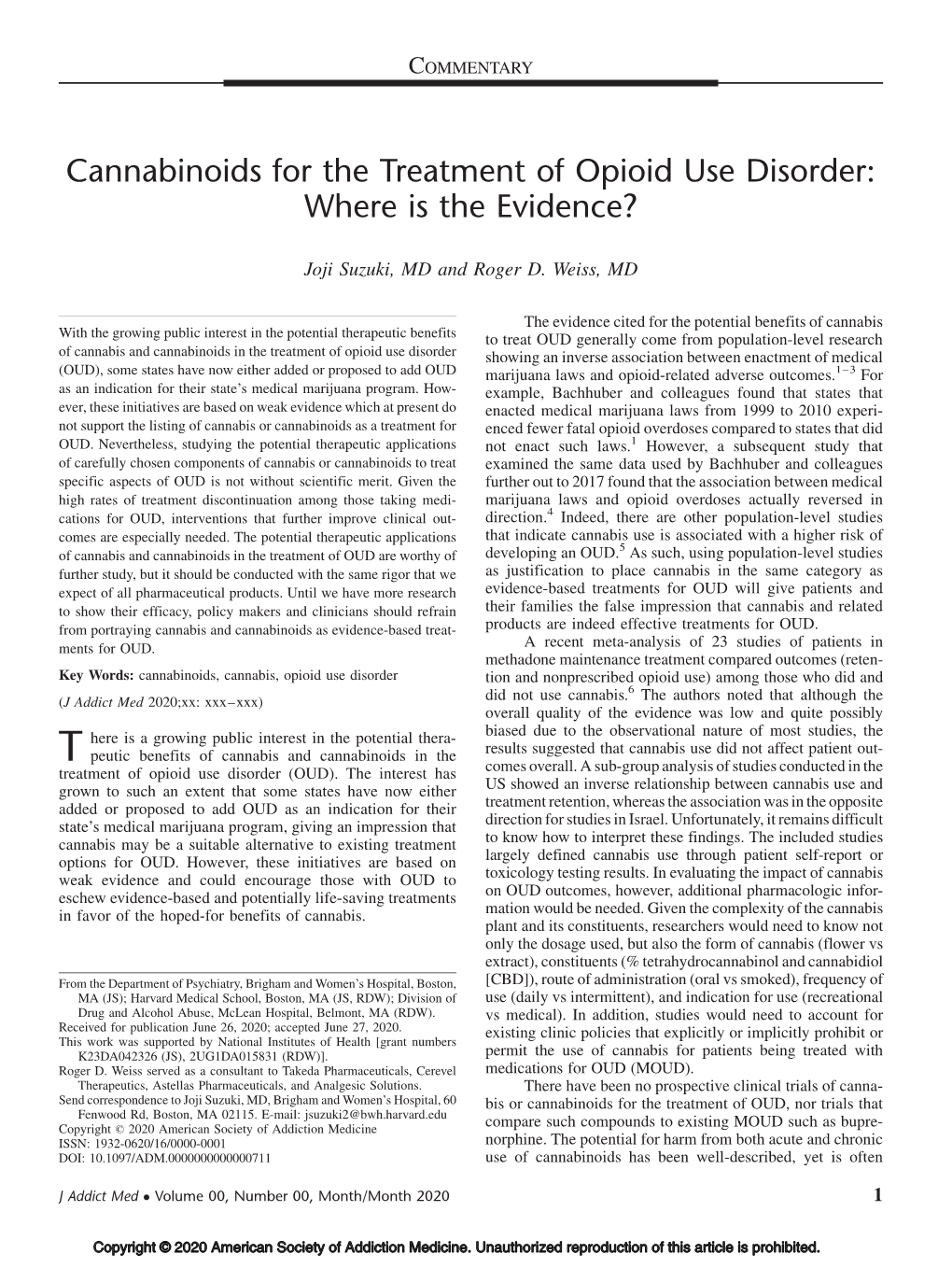 Cannabinoids for the Treatment of Opioid Use Disorder