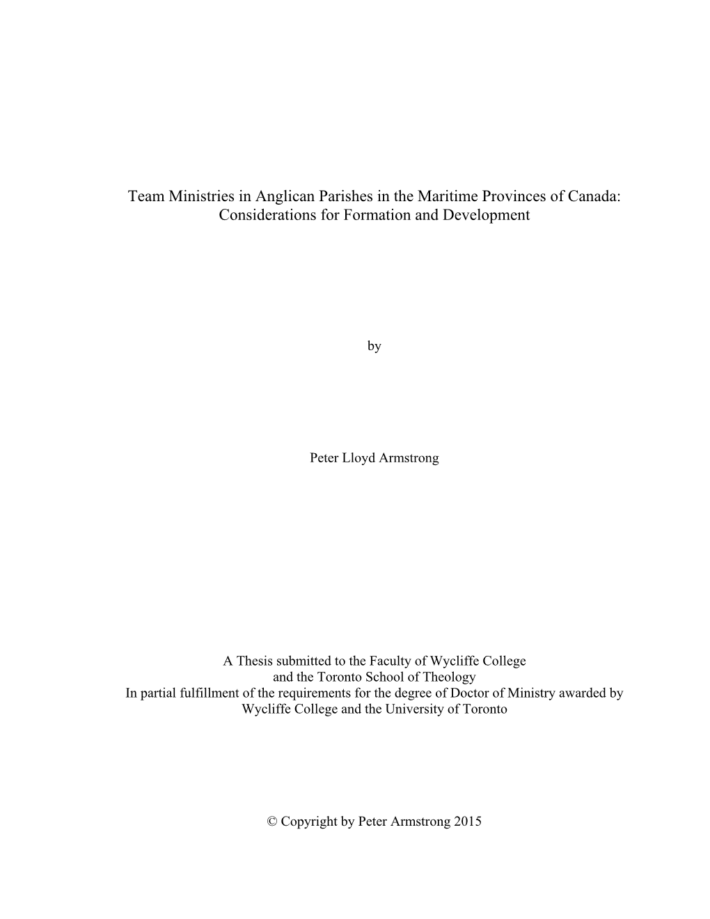 Team Ministries in Anglican Parishes in the Maritime Provinces of Canada: Considerations for Formation and Development