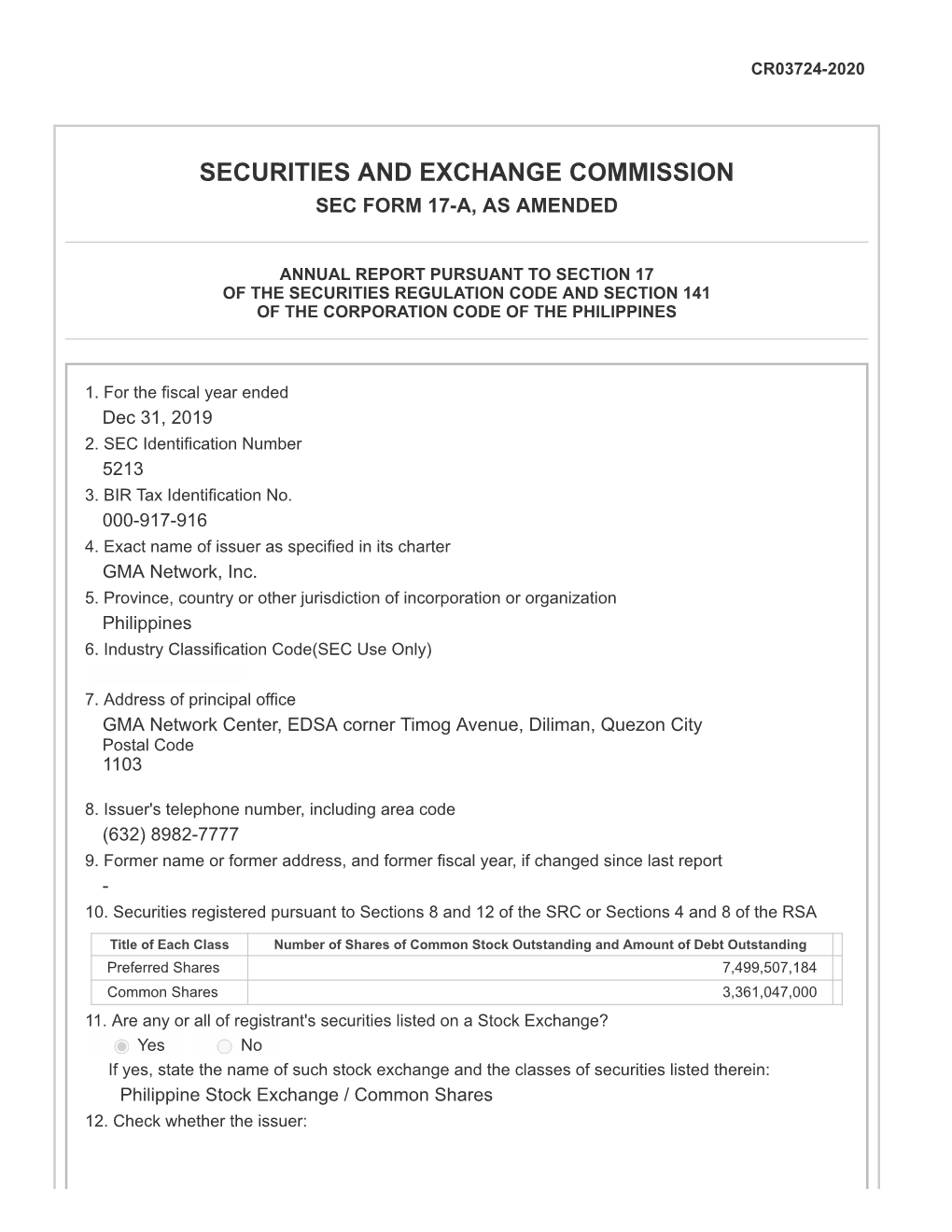 Securities and Exchange Commission Sec Form 17-A, As Amended