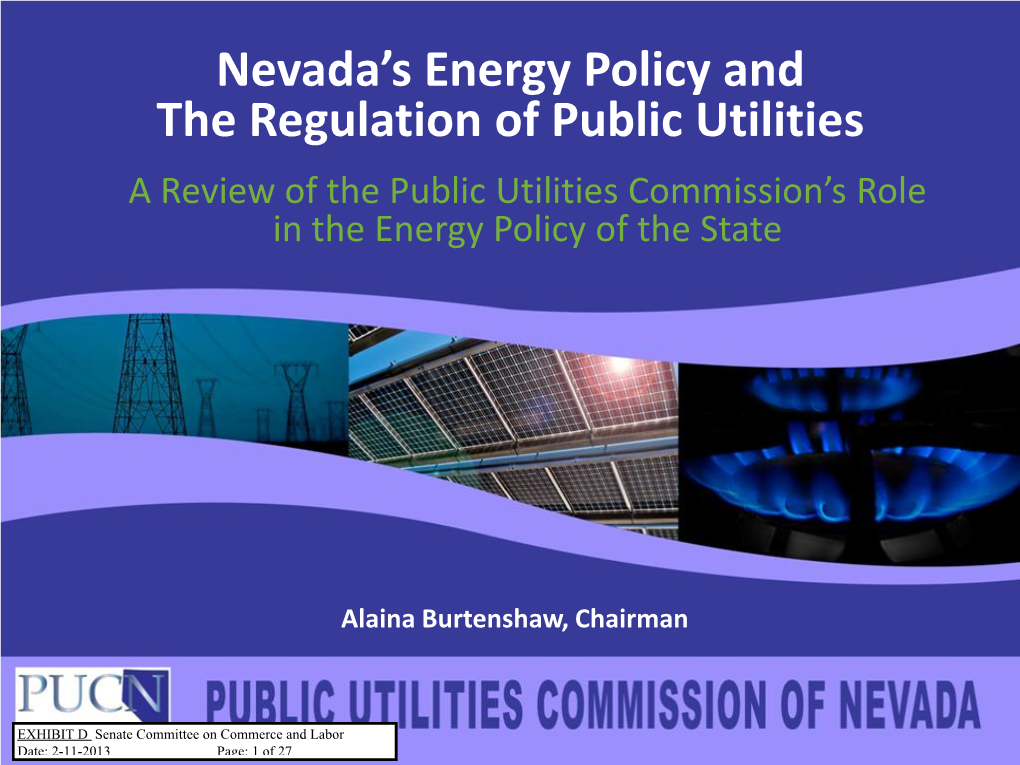 Nevada's Energy Policy and the Regulation of Public Utilities
