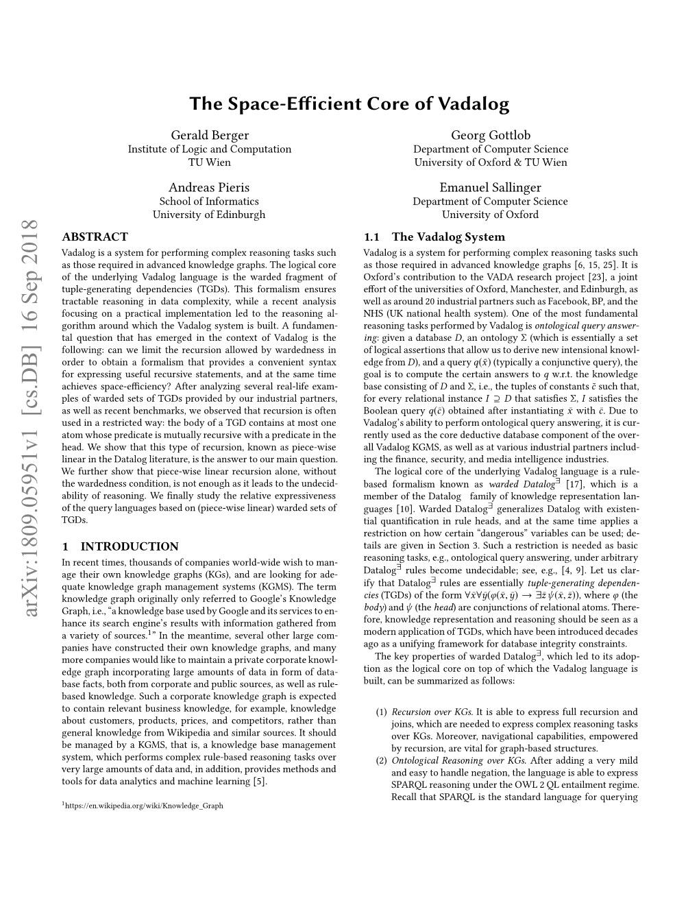 The Space-Efficient Core of Vadalog