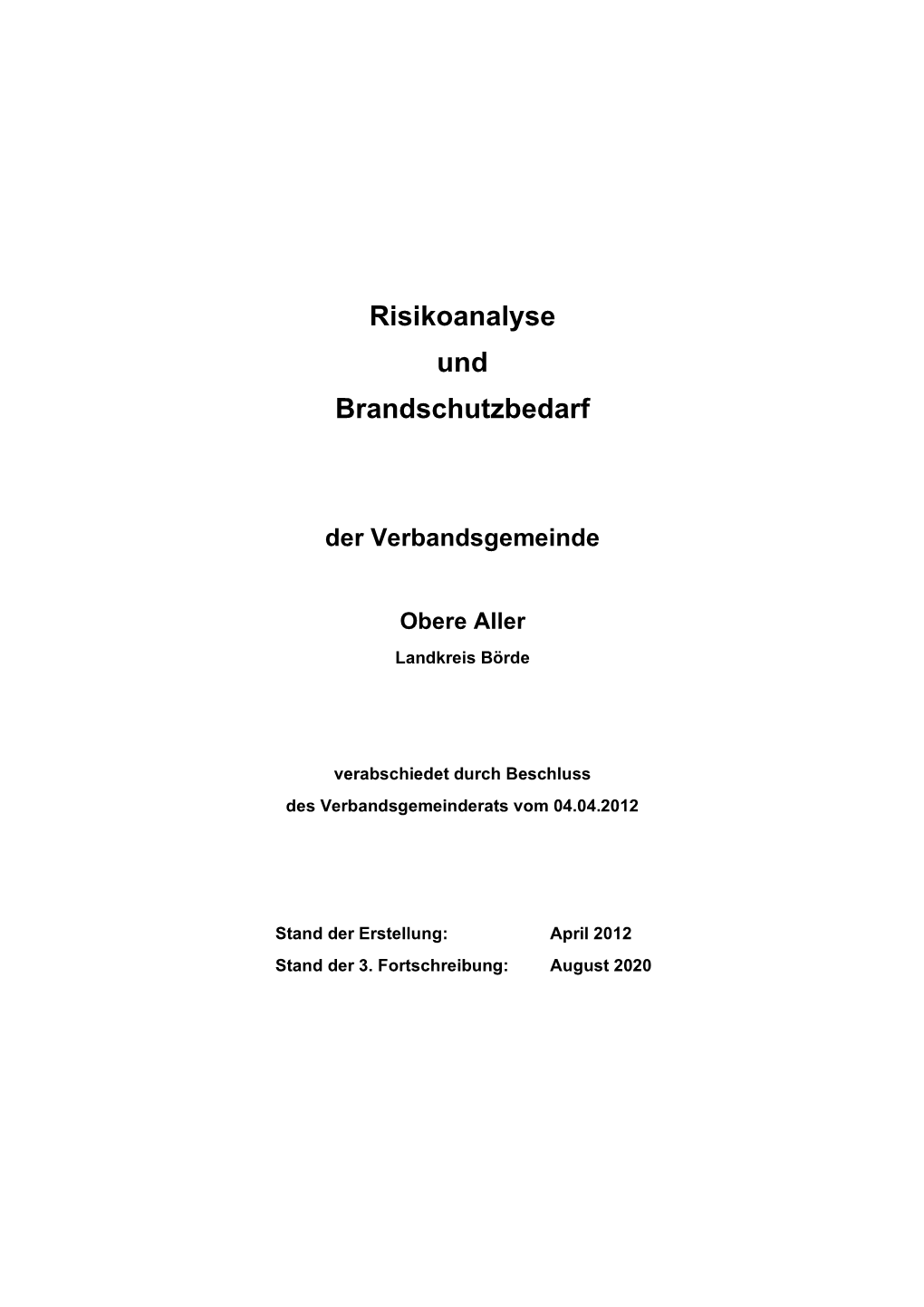 Risikoanalyse Und Brandschutzbedarf Der Verbandsgemeinde Obere Aller