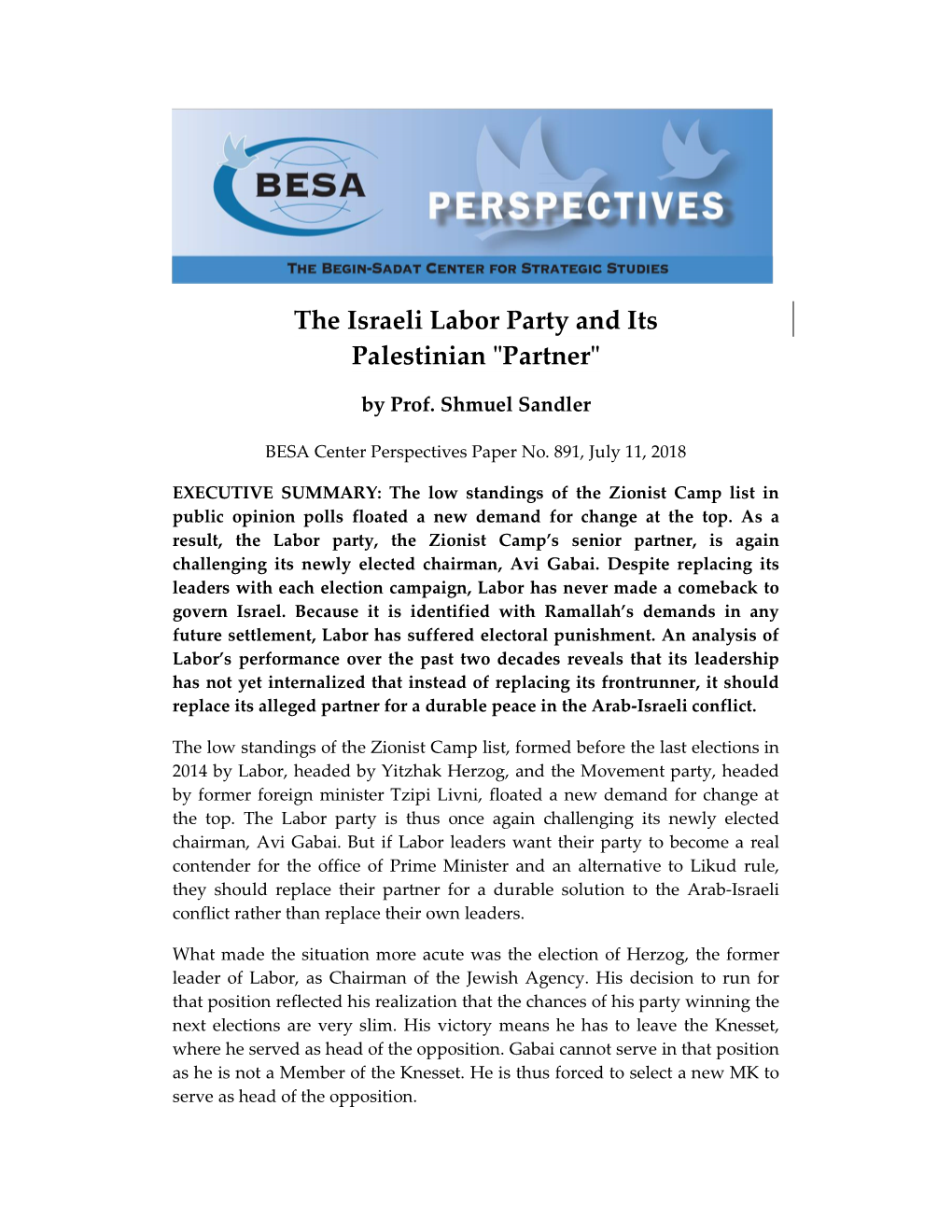 The Israeli Labor Party and Its Palestinian 