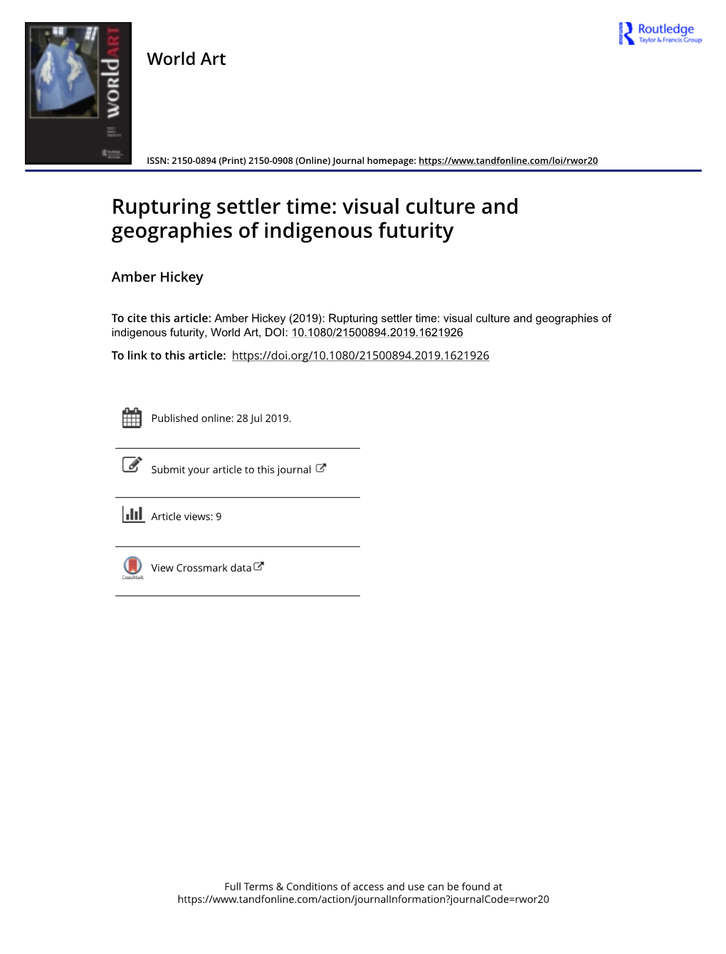 Rupturing Settler Time: Visual Culture and Geographies of Indigenous Futurity