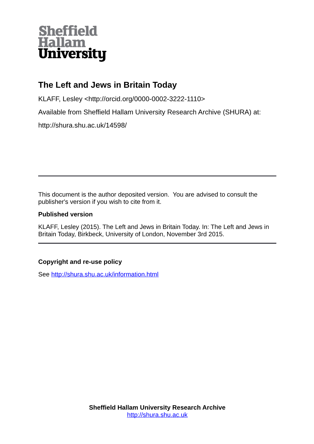 The Left and Jews in Britain Today