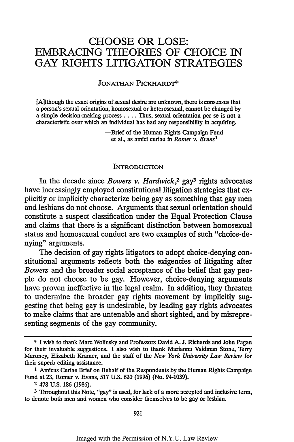 Embracing Theories of Choice in Gay Rights Litigation Strategies