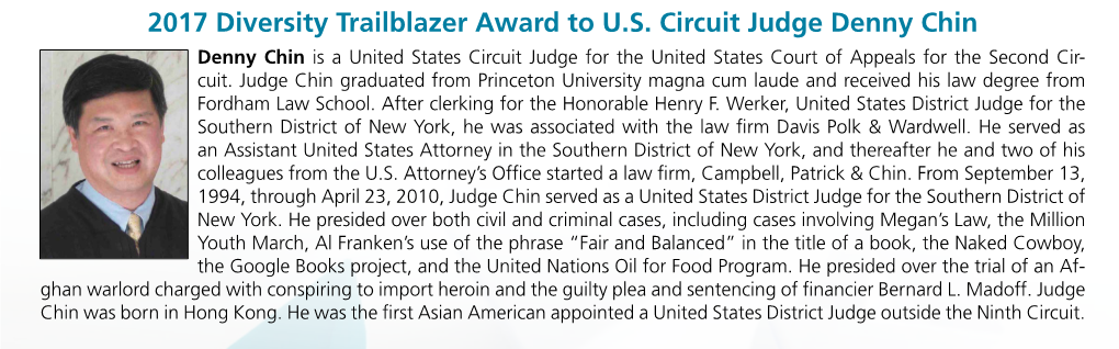 2017 Diversity Trailblazer Award to U.S. Circuit Judge Denny Chin