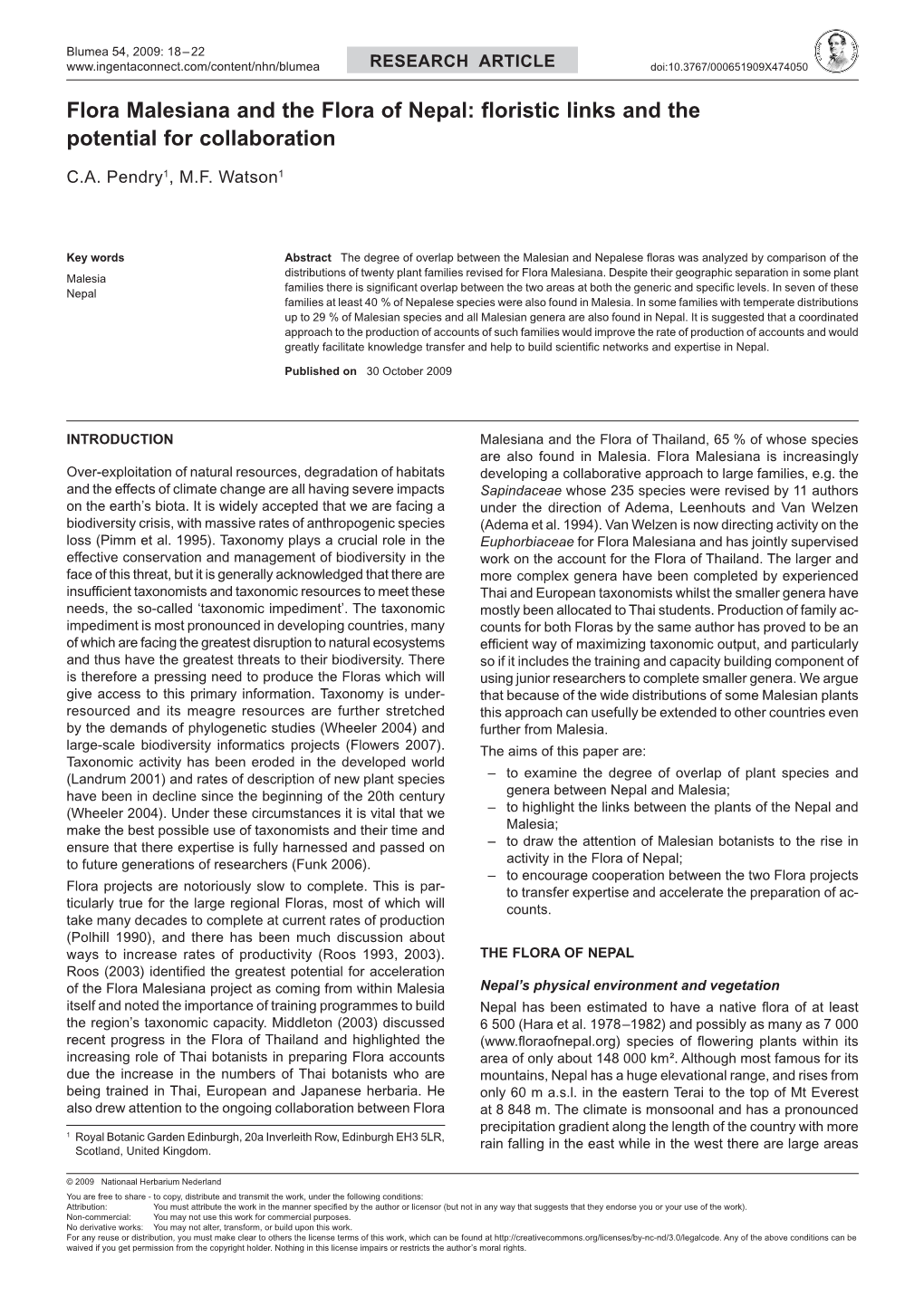 Flora Malesiana and the Flora of Nepal: Floristic Links and the Potential for Collaboration