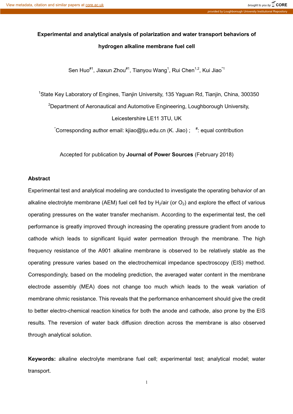 Experimental and Analytical Analysis of Polarization and Water Transport Behaviors Of