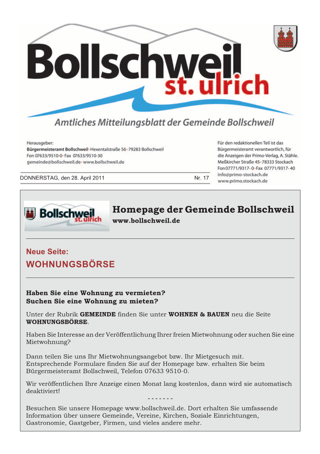 Homepage Der Gemeinde Bollschweil