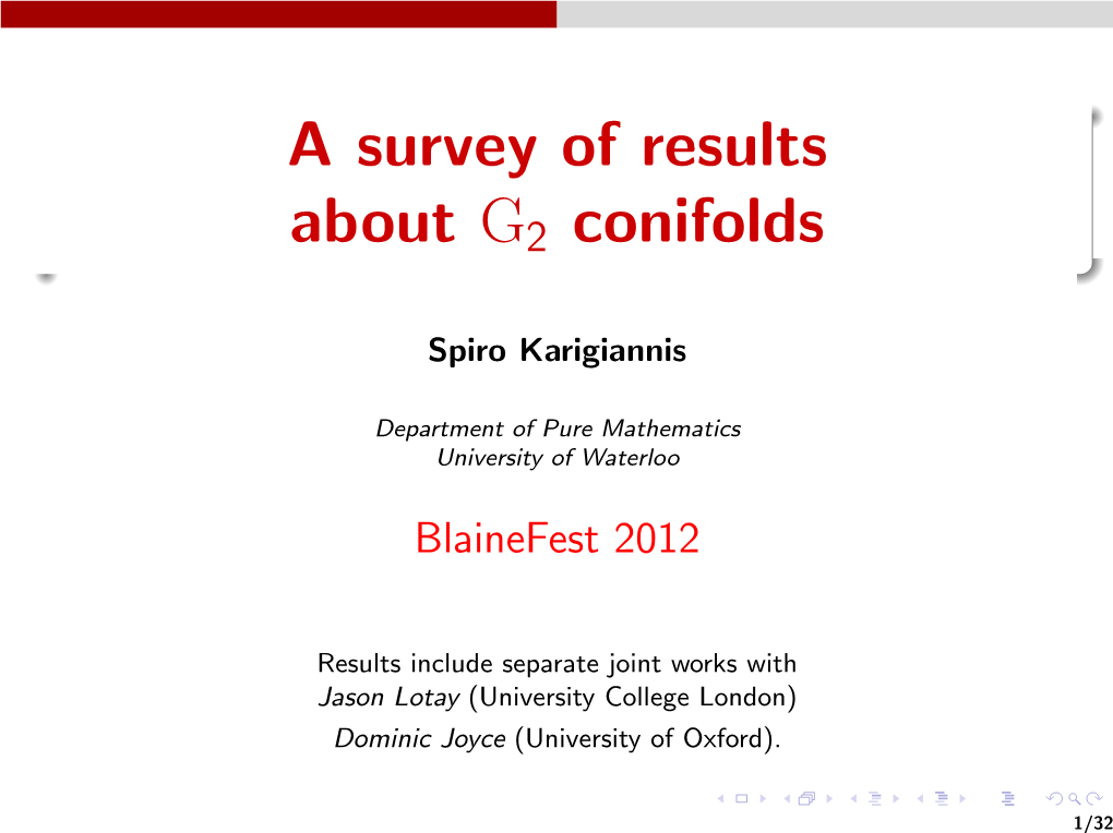 A Survey of Results About G2 Conifolds