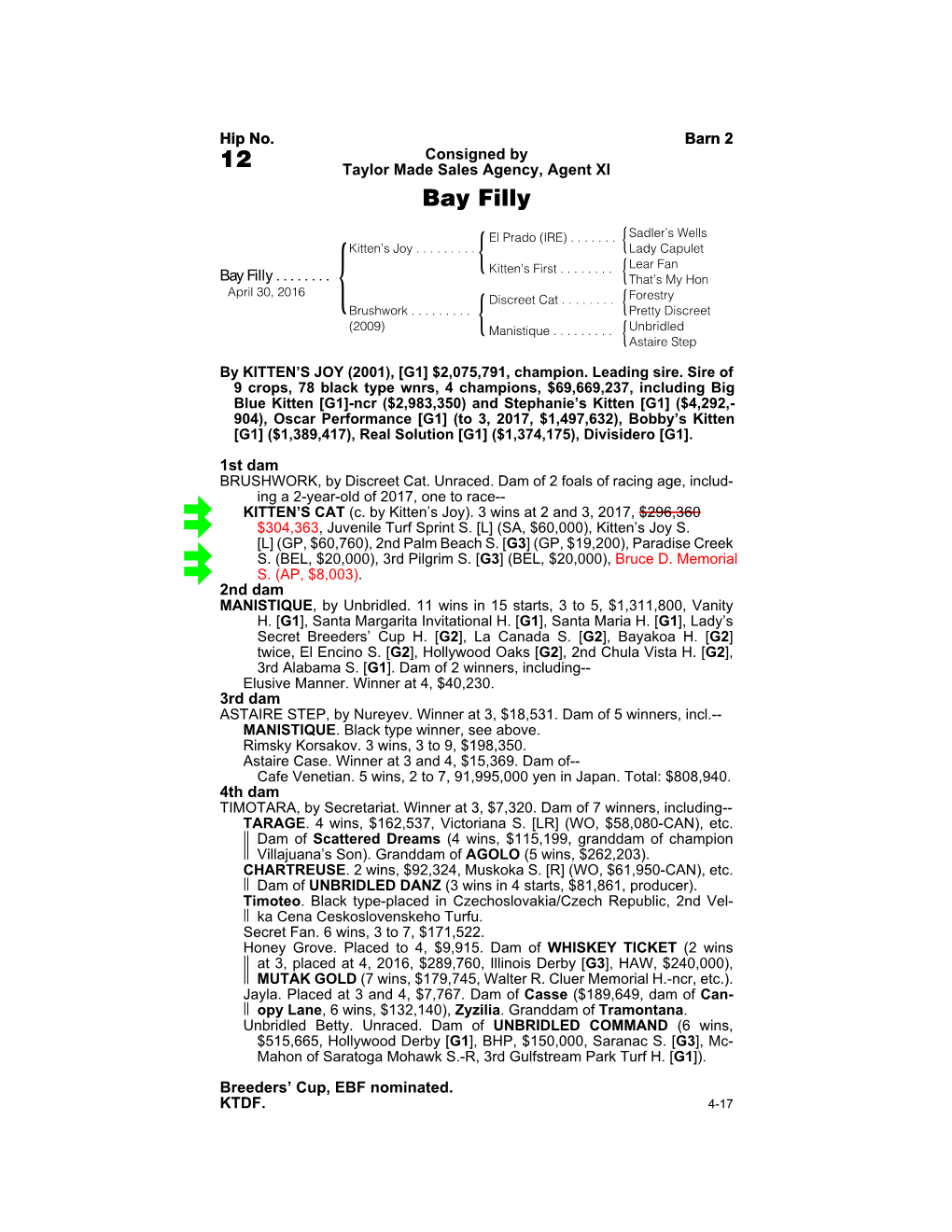 12 Taylor Made Sales Agency, Agent XI Bay Filly