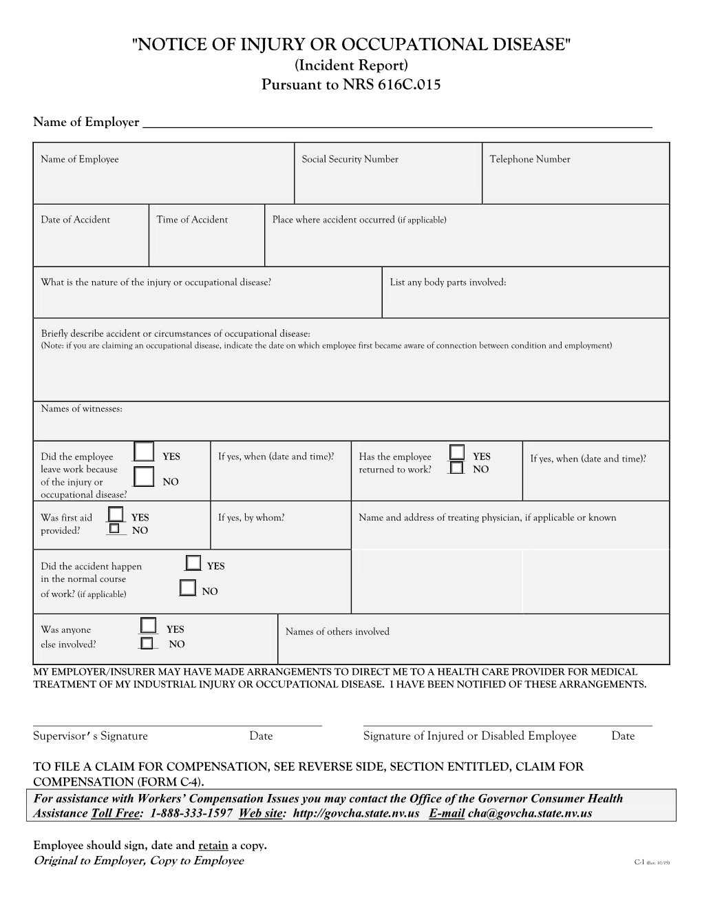 NOTICE of INJURY OR OCCUPATIONAL DISEASE