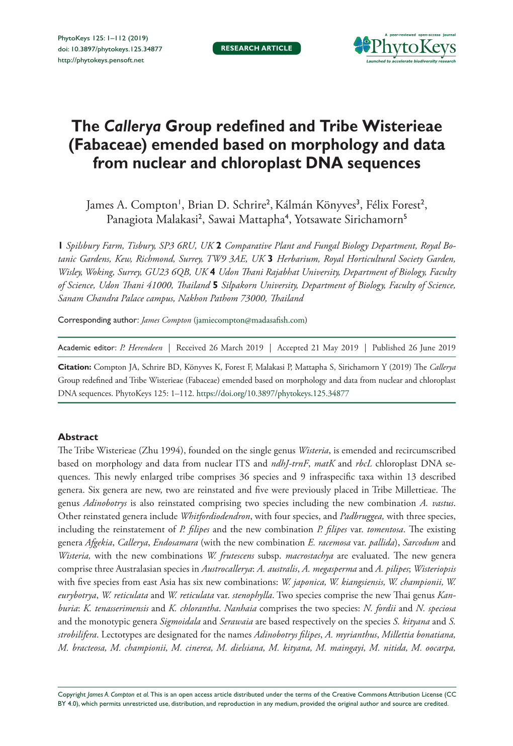 The Callerya Group Redefined and Tribe Wisterieae (Fabaceae) Emended Based on Morphology and Data from Nuclear and Chloroplast DNA Sequences