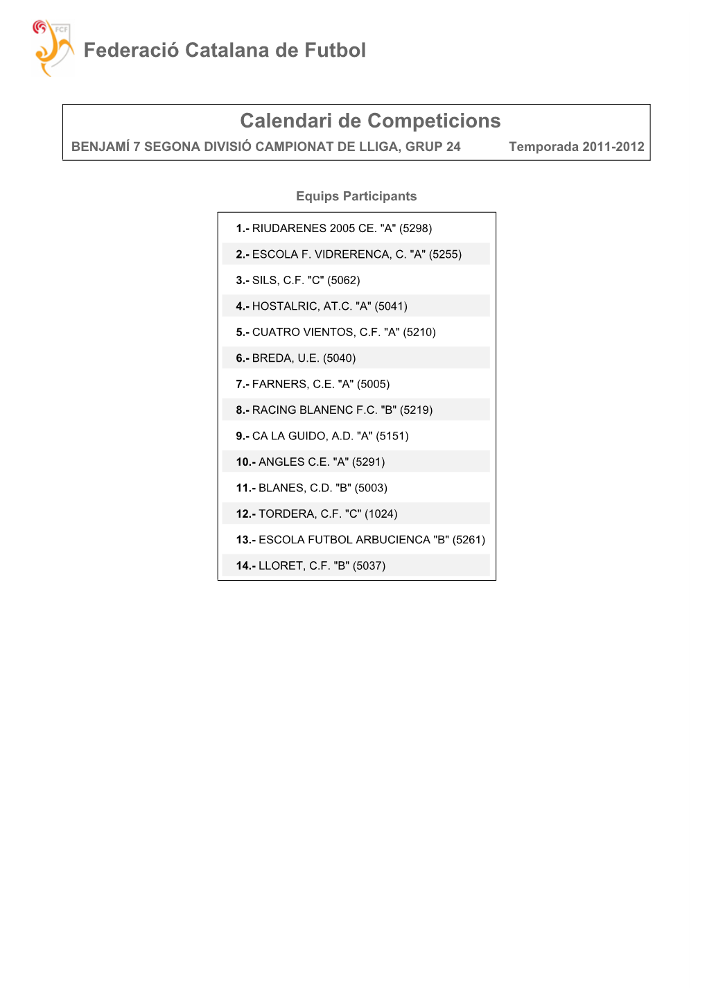 Calendari De Competició