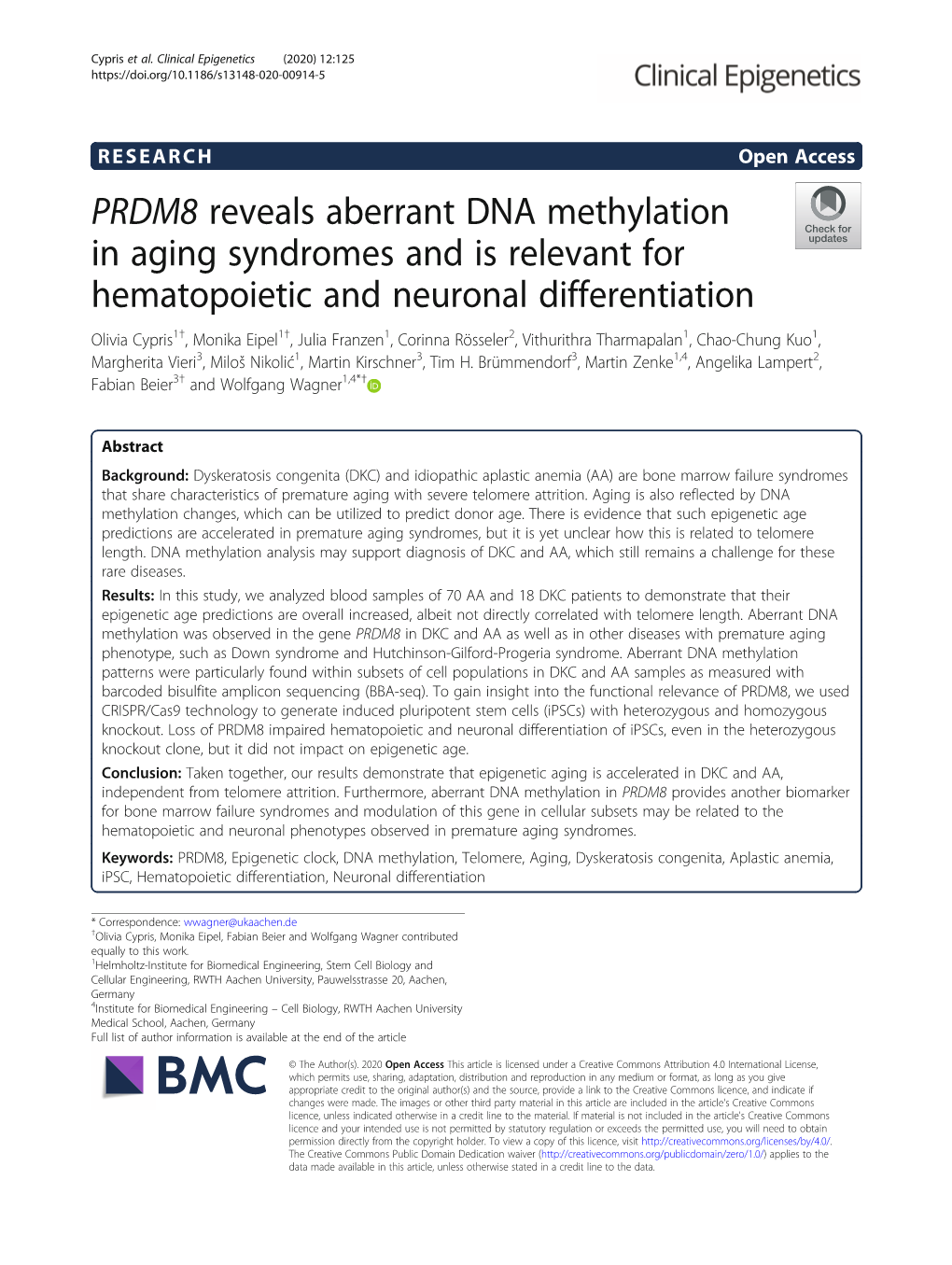PRDM8 Reveals Aberrant DNA Methylation in Aging Syndromes