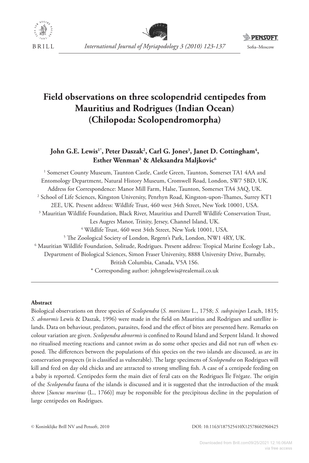 Chilopoda: Scolopendromorpha)