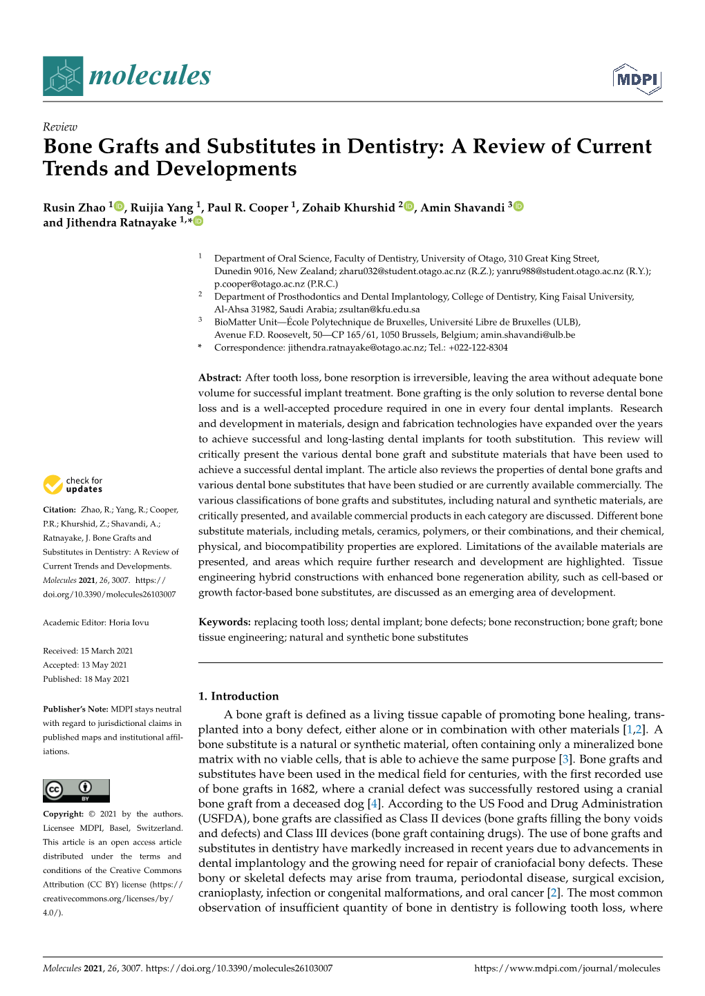 Bone Grafts and Substitutes in Dentistry: a Review of Current Trends and Developments