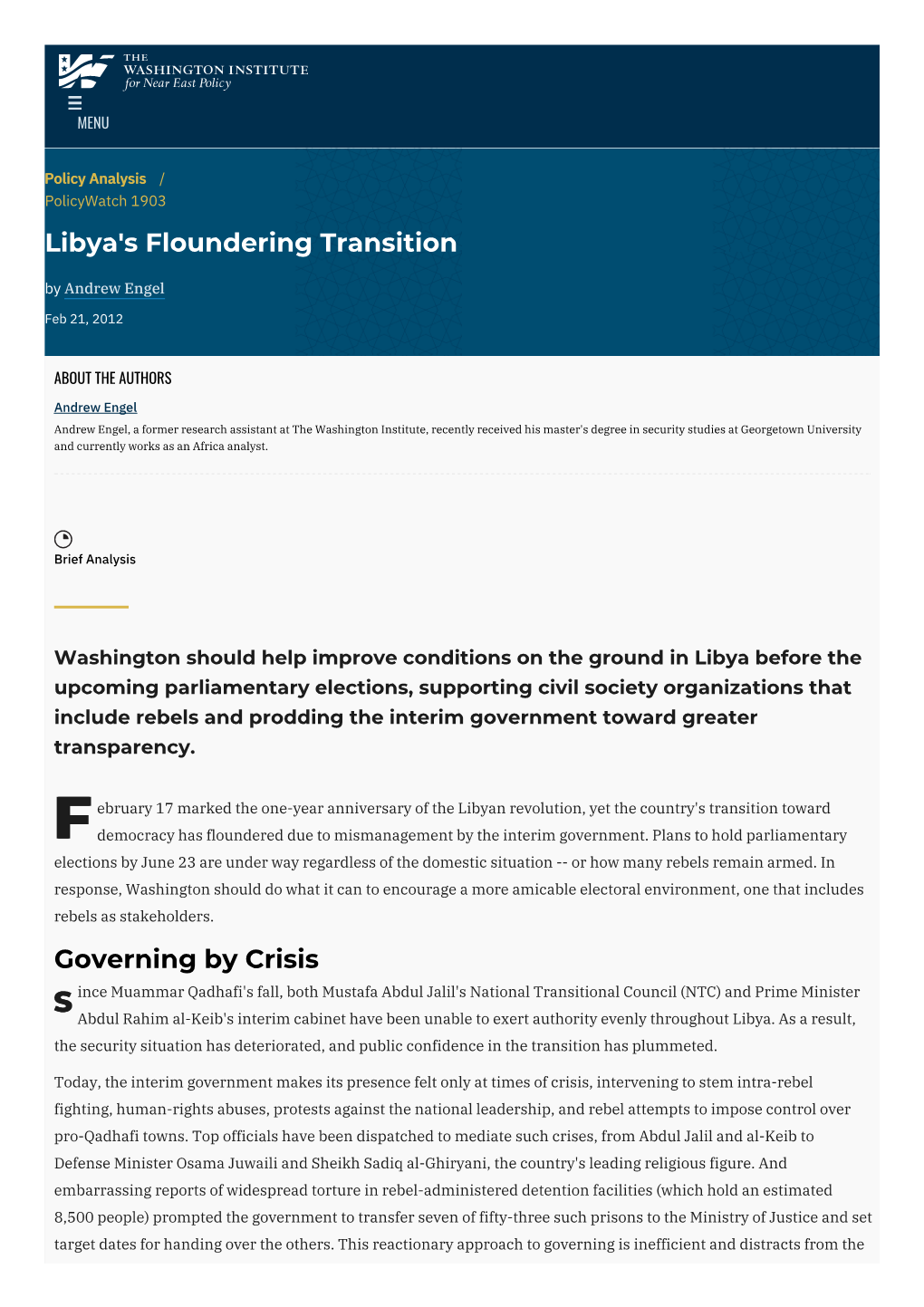 Libya's Floundering Transition | the Washington Institute