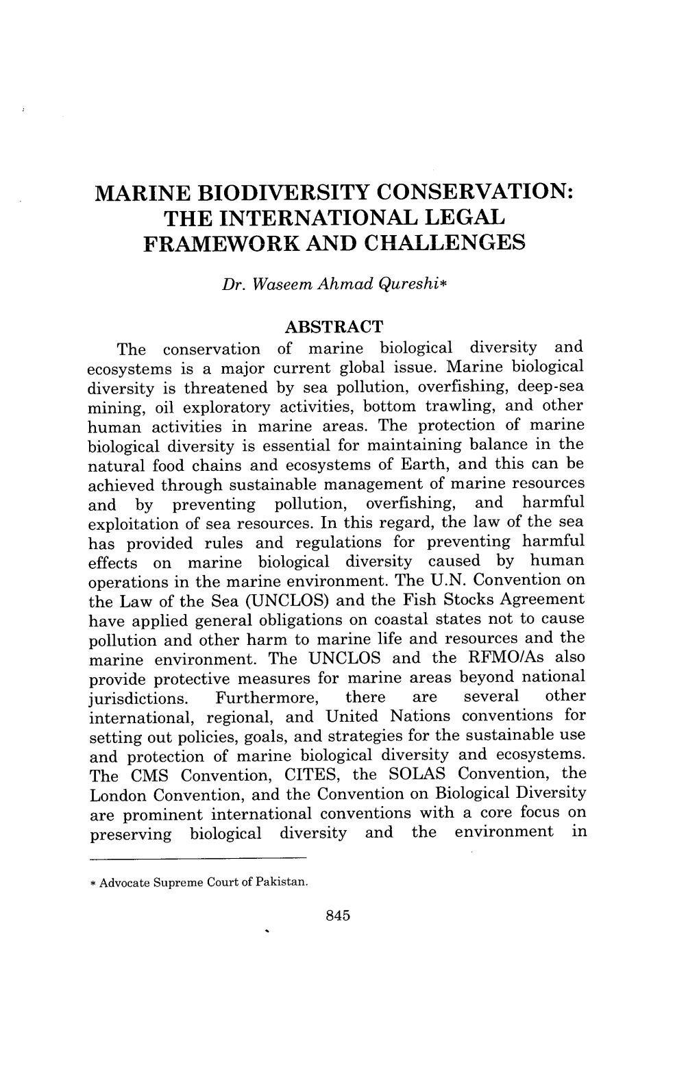 Marine Biodiversity Conservation: the International Legal Framework and Challenges