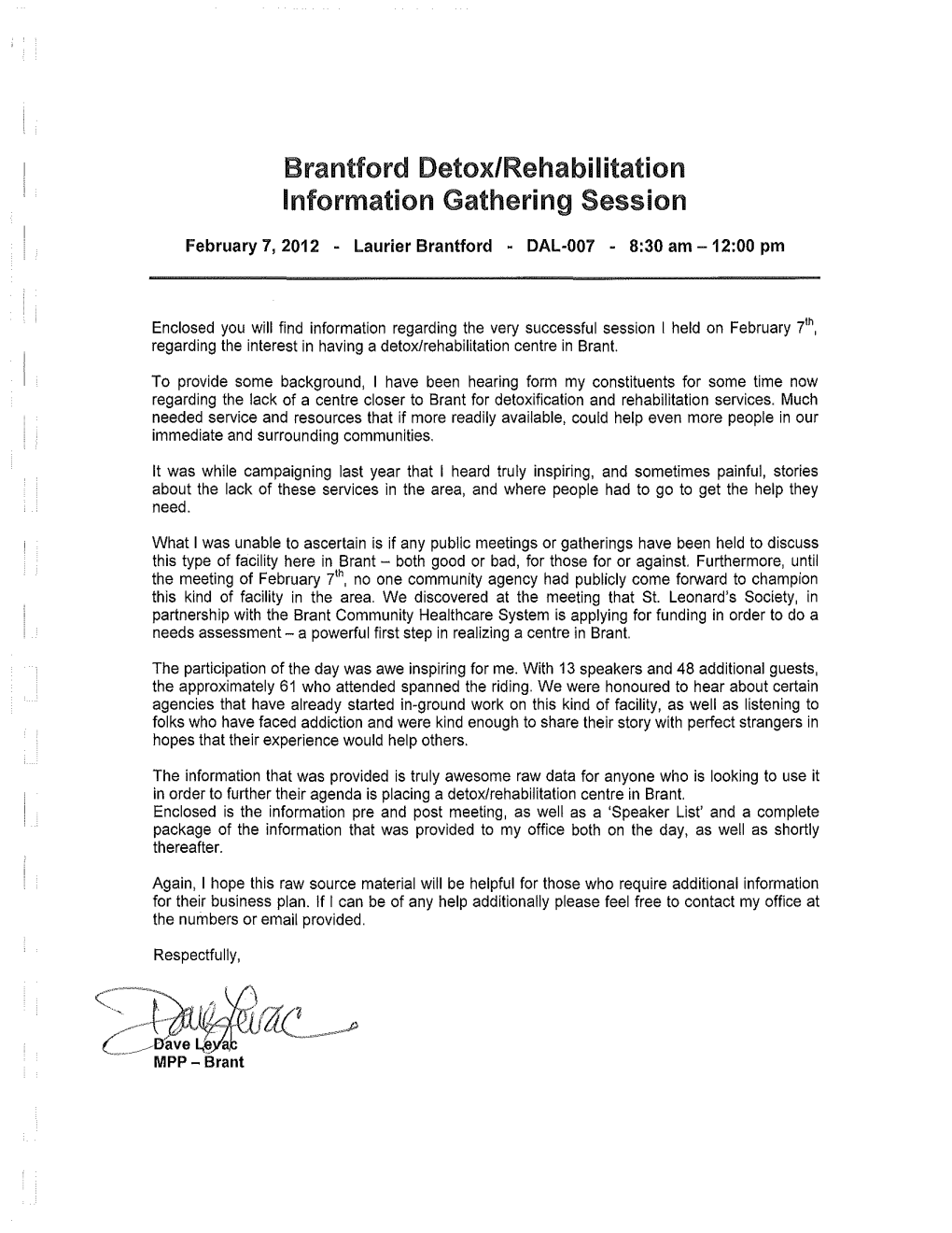 Brantford Detox/Rehabilitation Information Gathering Session