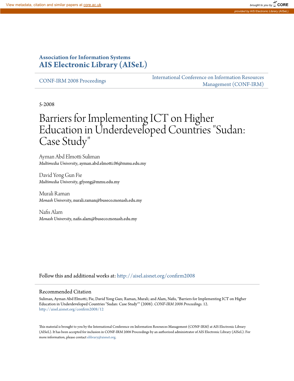 Barriers for Implementing ICT on Higher Education In