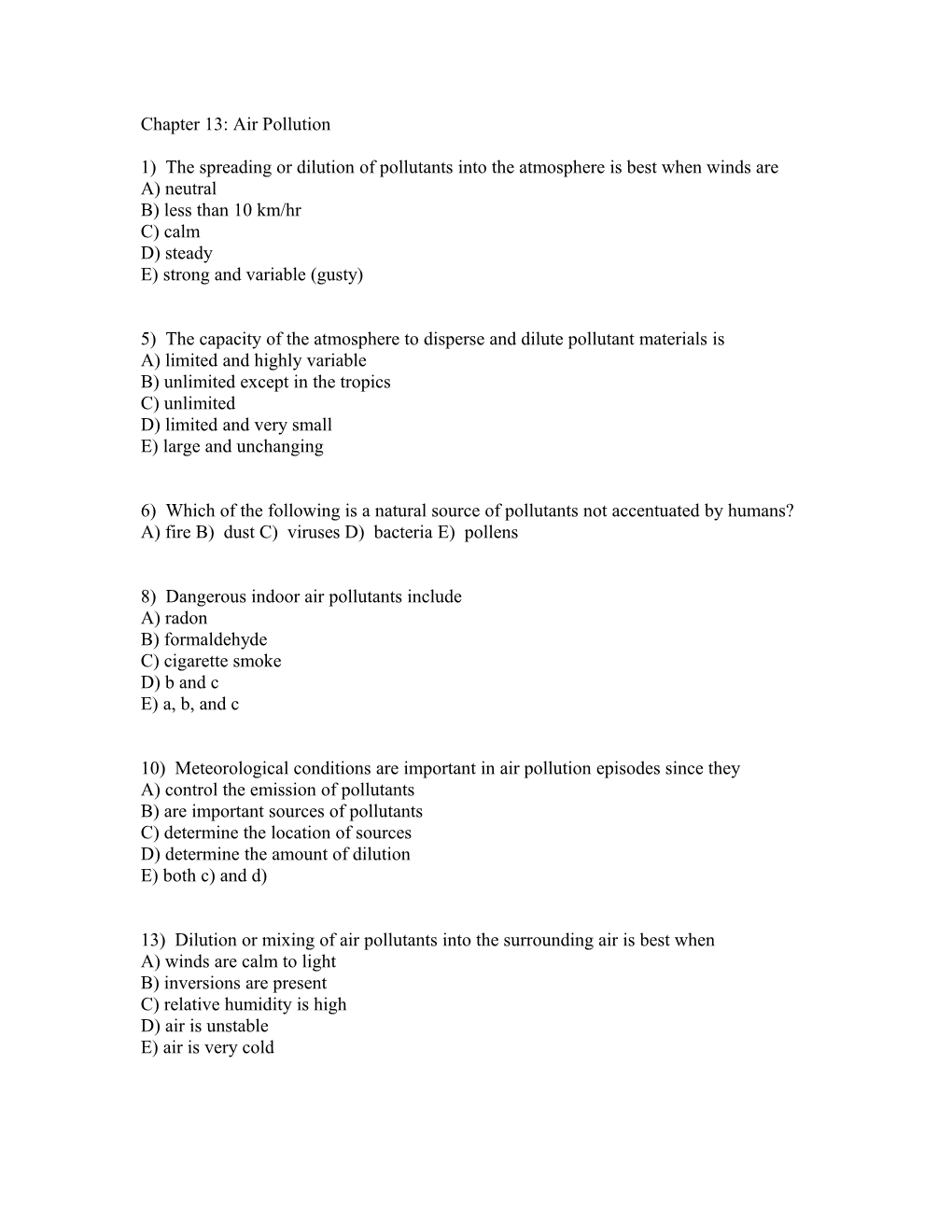 Chapter 13: Air Pollution Questions And Answers