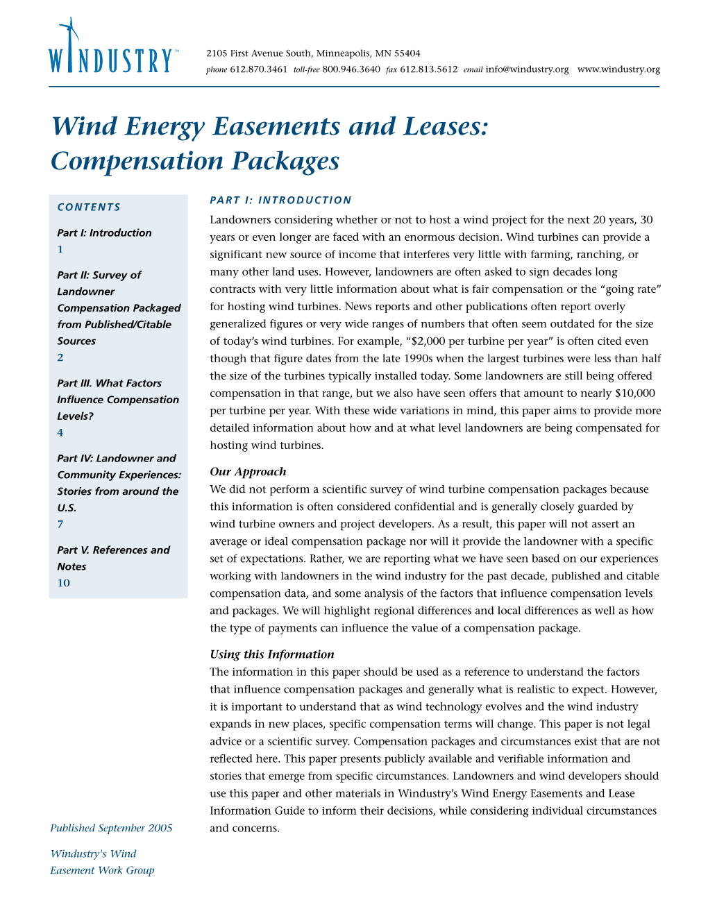 Wind Energy Easements and Leases: Compensation Packages