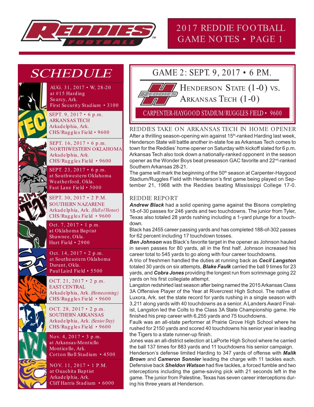 2017 Reddie Football Game Notes • Page 1