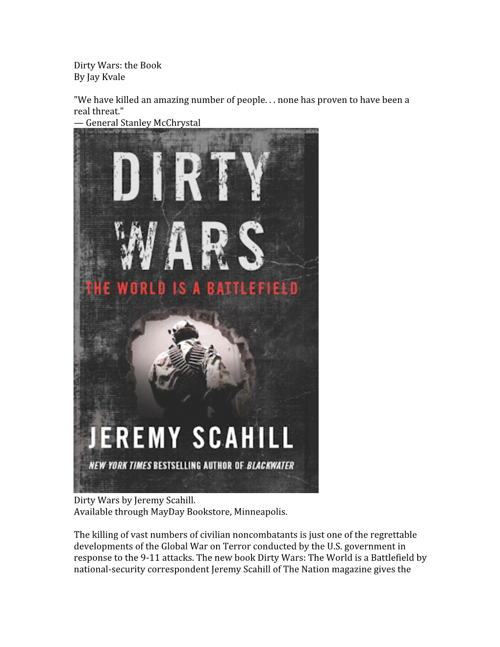 Dirty Wars: the Book by Jay Kvale