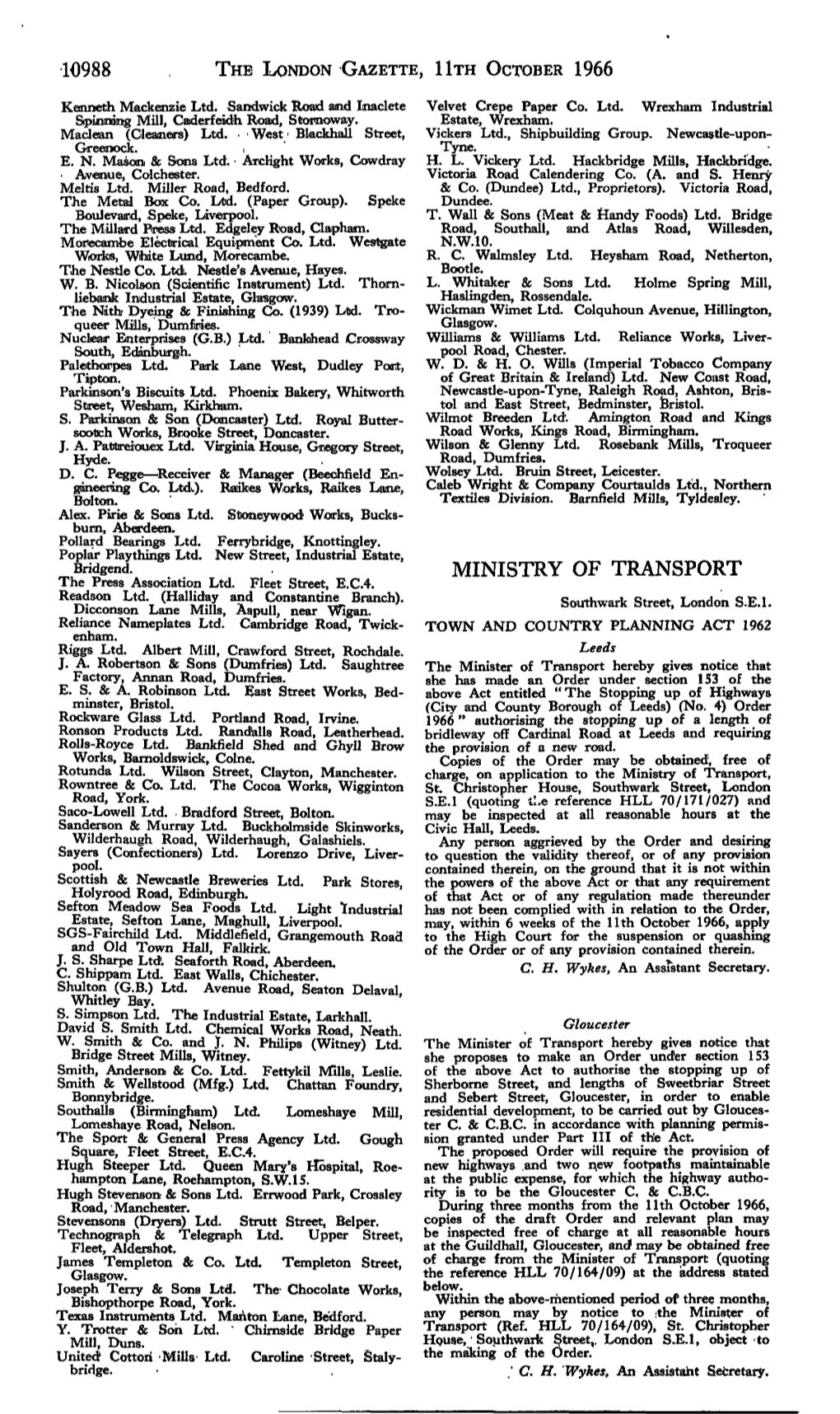 10988 the London Gazette, Hth October 1966 Ministry Of