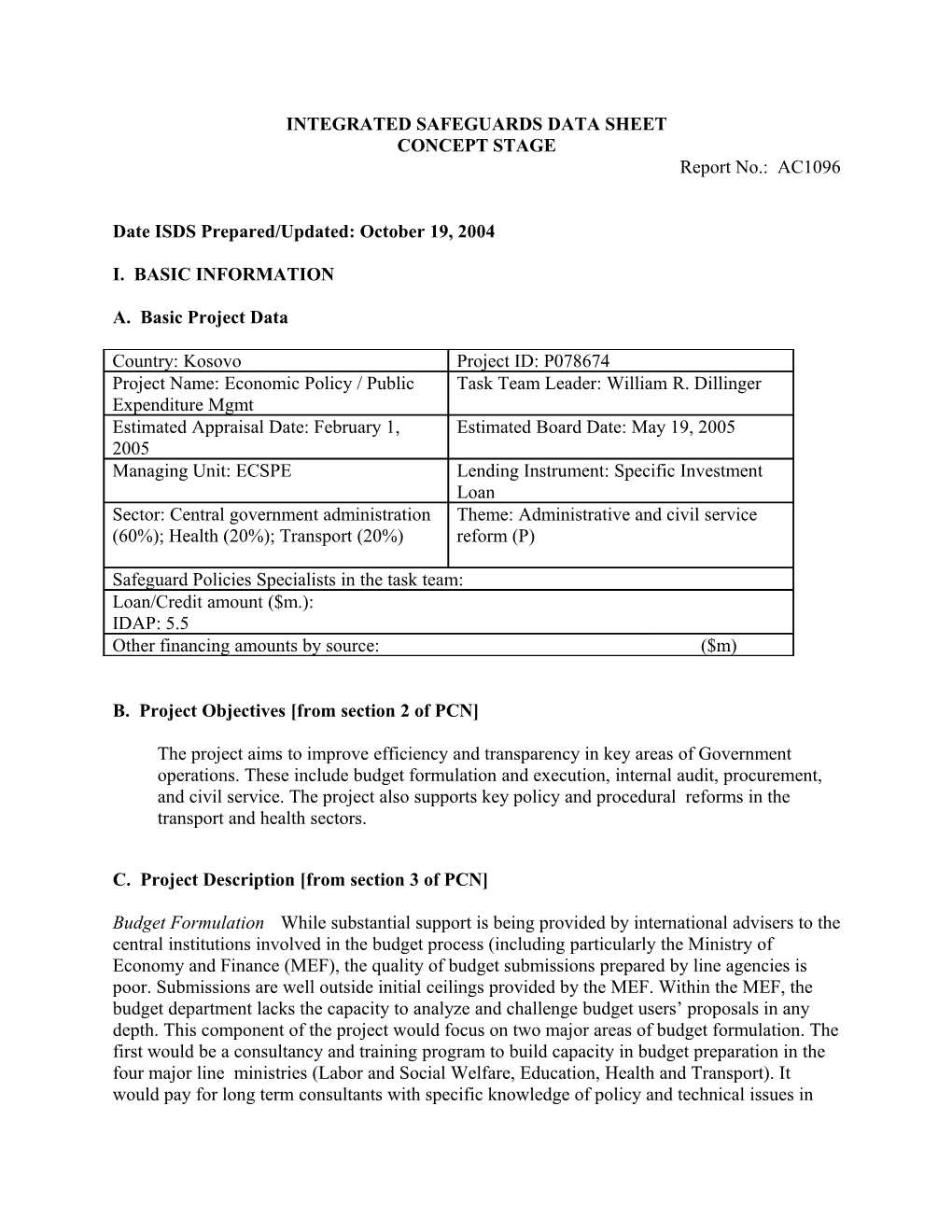 Integrated Safeguards Data Sheet s6