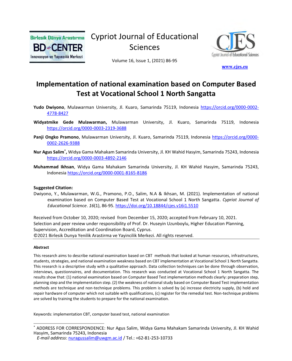 Implementation of National Examination Based on Computer Based Test at Vocational School 1 North Sangatta