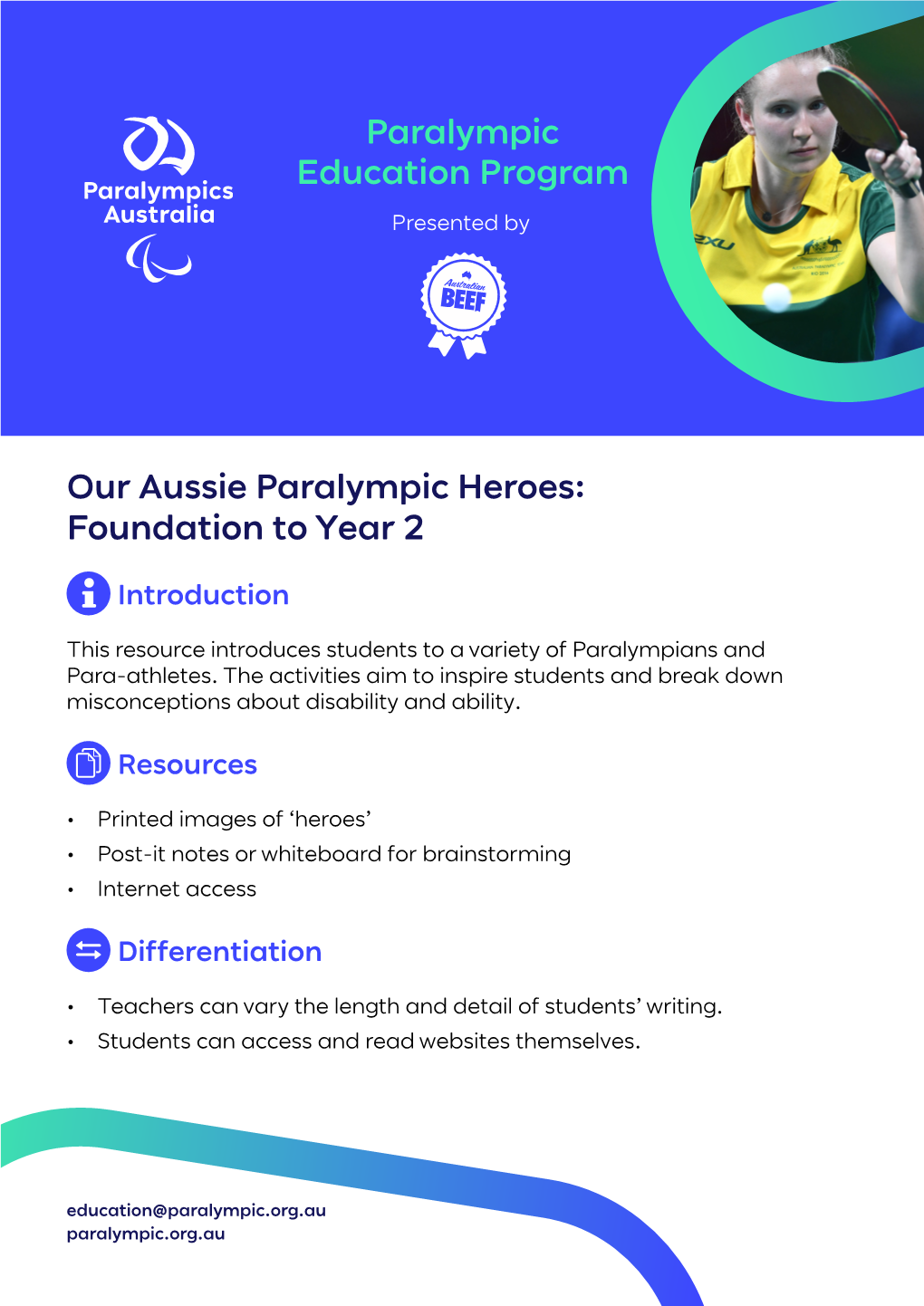 Our Aussie Paralympic Heroes: Foundation to Year 2