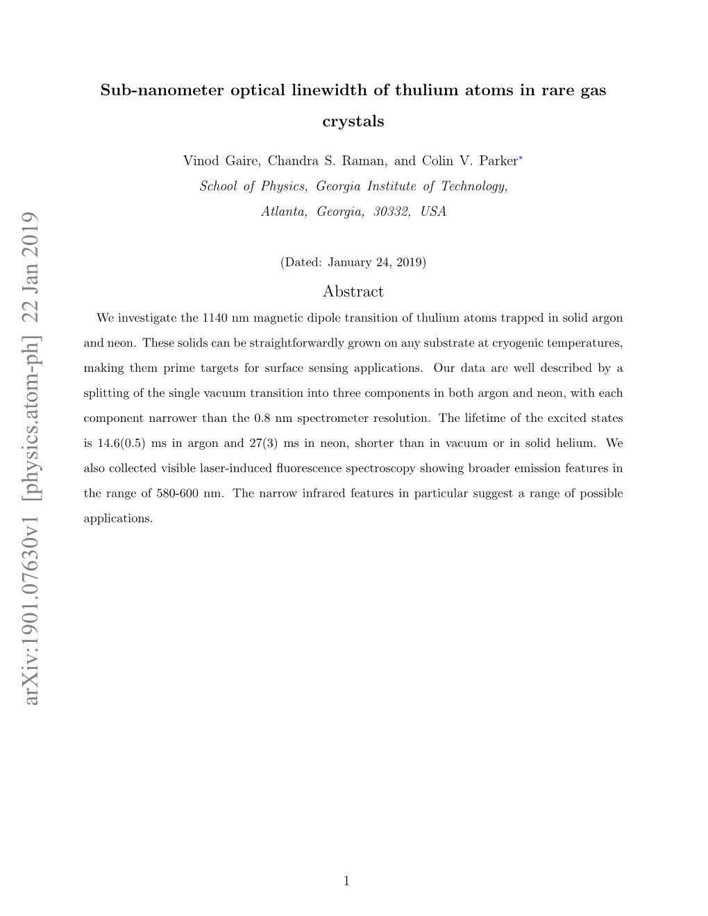 Sub-Nanometer Optical Linewidth of Thulium Atoms in Rare Gas Crystals