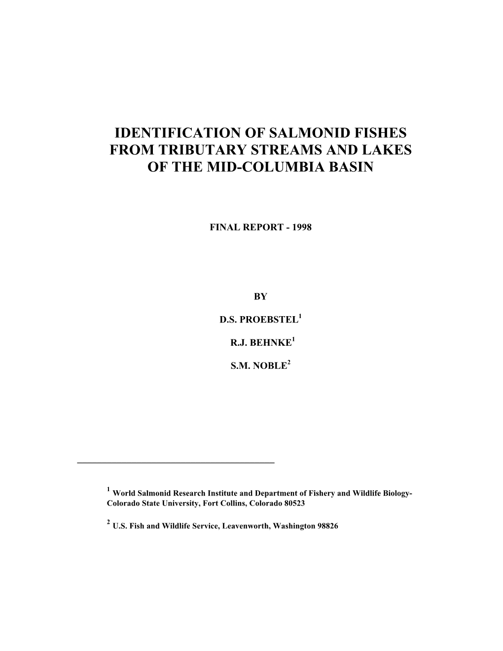 Identification of Salmonid Fishes from Tributary Streams and Lakes of the Mid-Columbia Basin