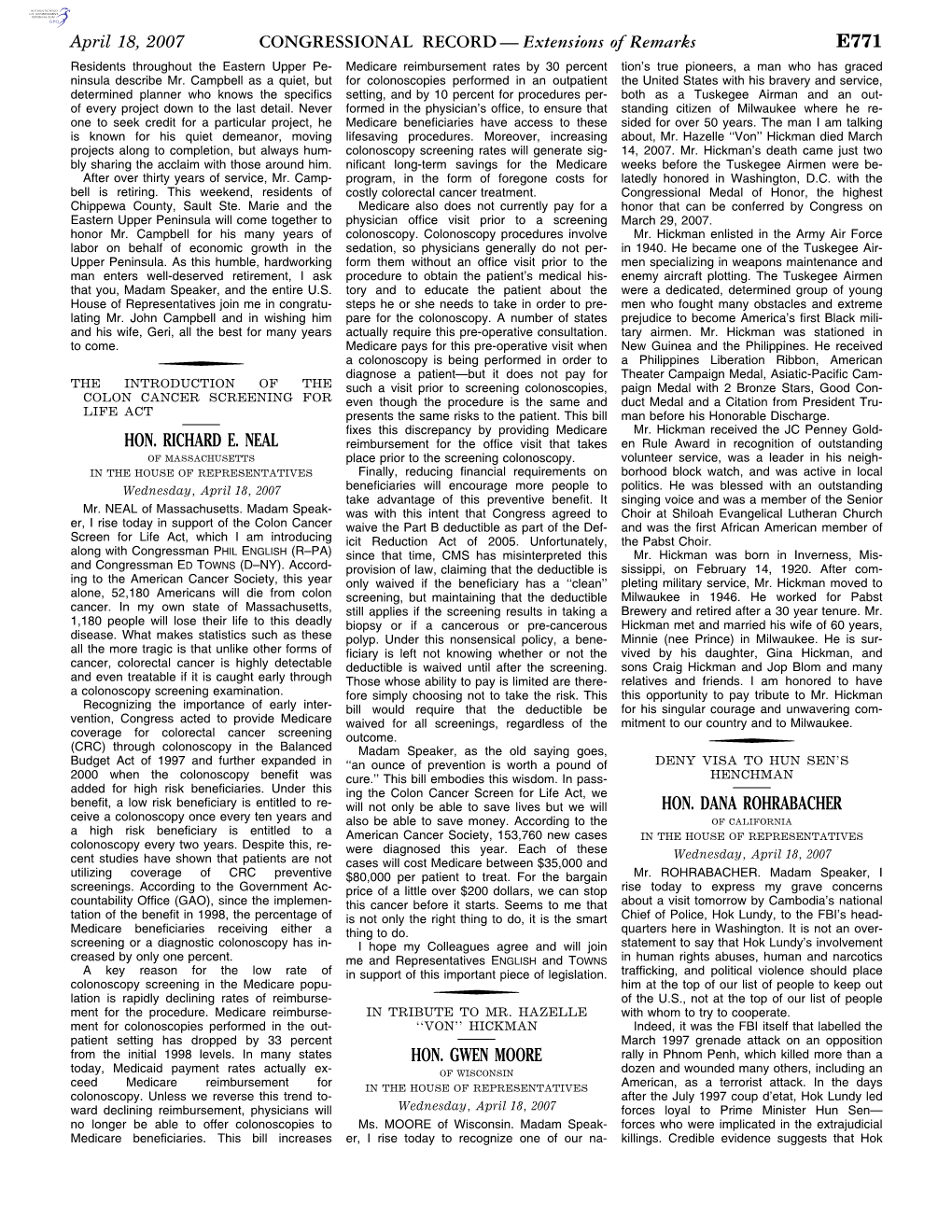 CONGRESSIONAL RECORD— Extensions of Remarks E771 HON. RICHARD E. NEAL HON. GWEN MOORE HON. DANA ROHRABACHER