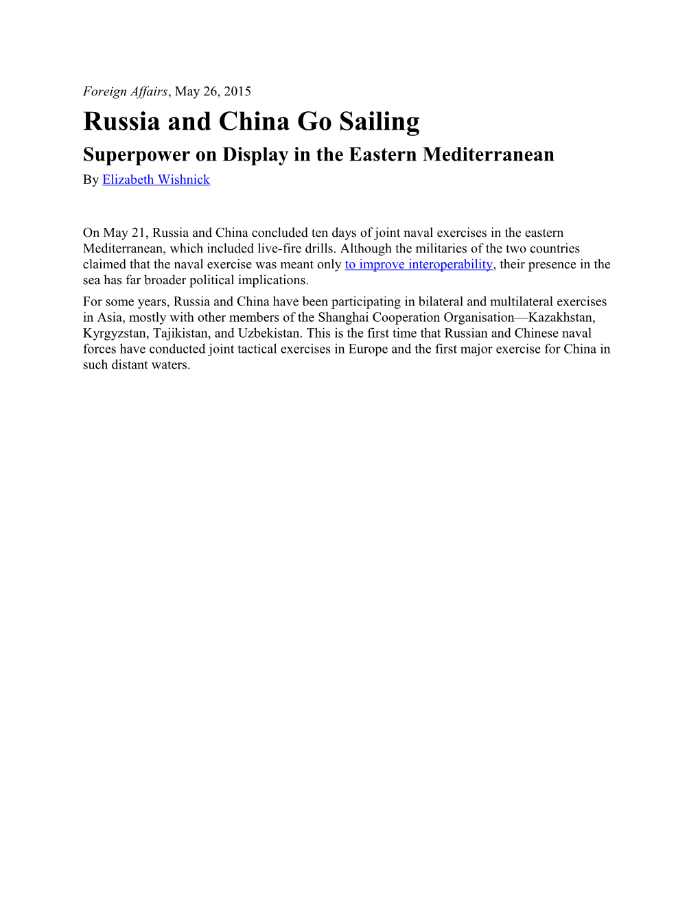 Russia and China Go Sailing