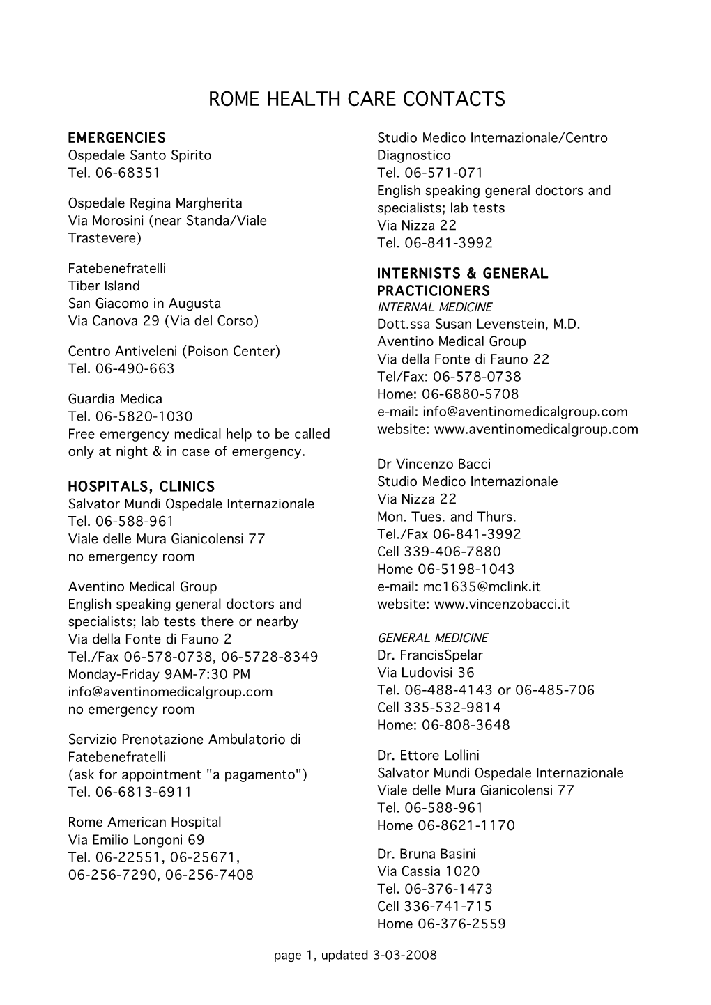 Rome Health Care Contacts