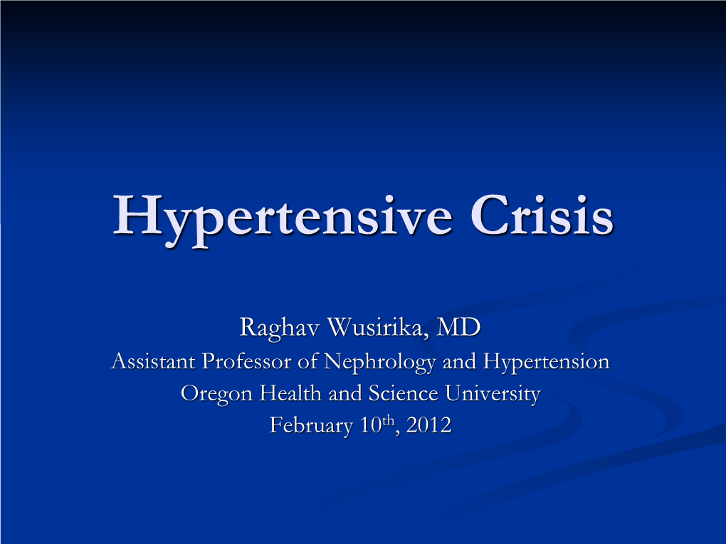 Hypertensive Crisis