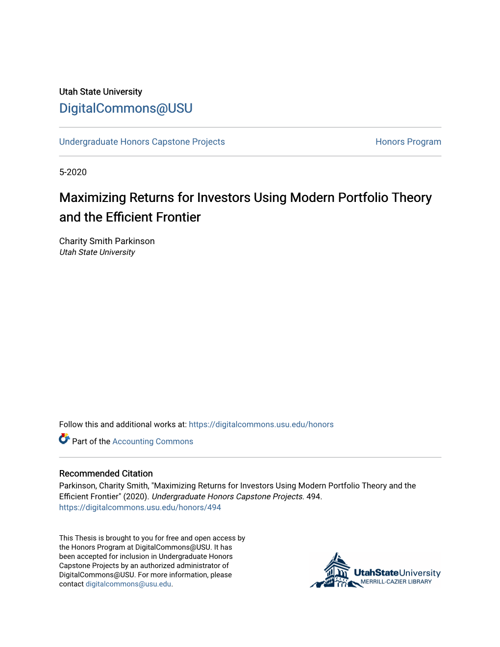 Maximizing Returns for Investors Using Modern Portfolio Theory and the Efficientr F Ontier