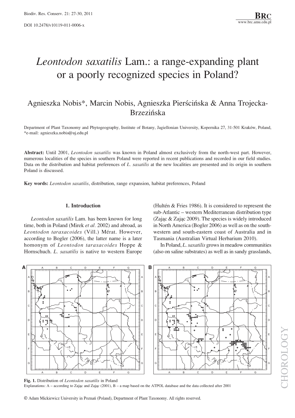 Leontodon Saxatilis Lam.: a Range-Expanding Plant Or a Poorly Recognized Species in Poland?