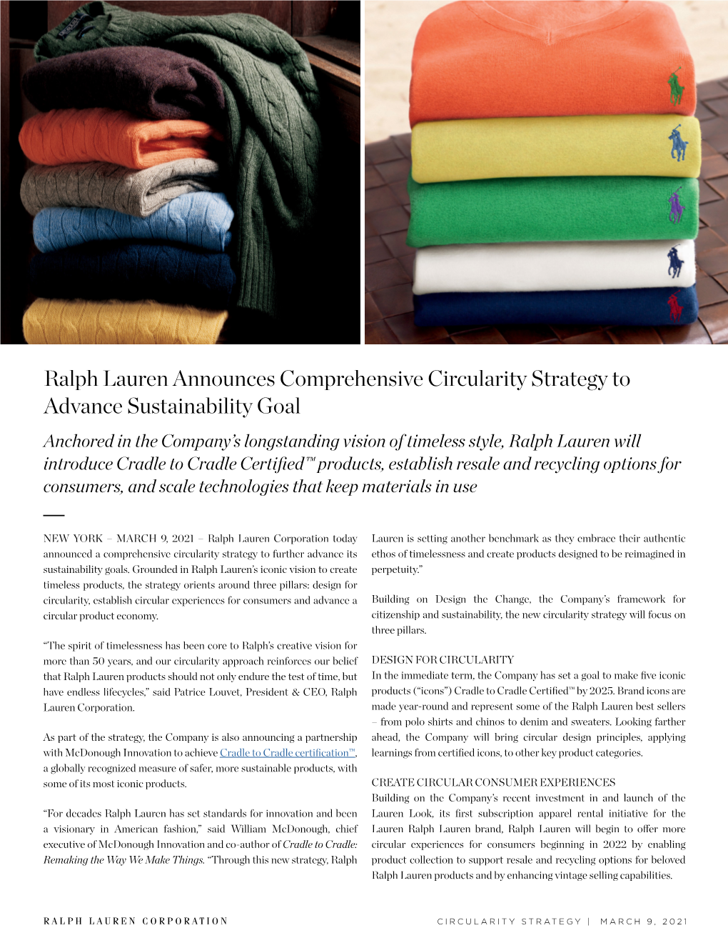 Ralph Lauren Announces Comprehensive Circularity Strategy