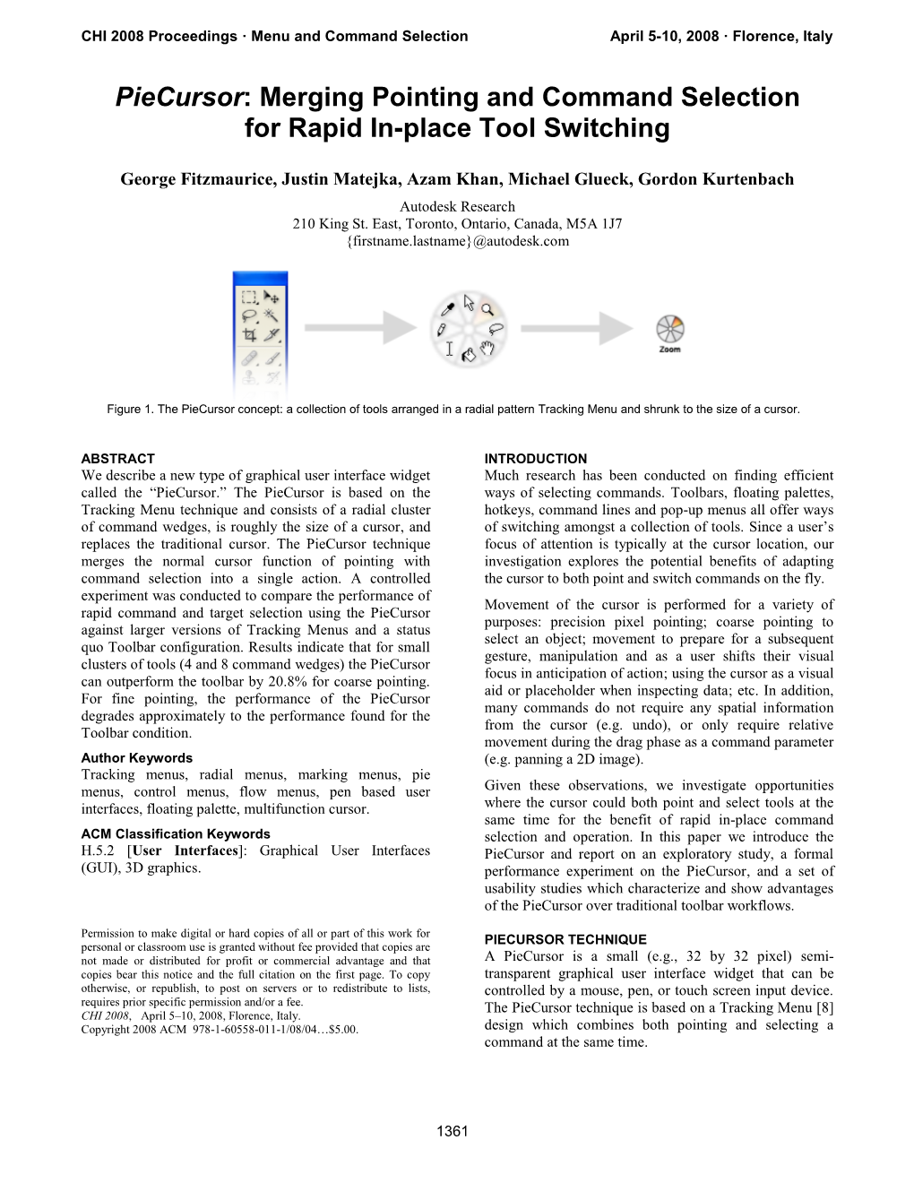 Piecursor: Merging Pointing and Command Selection for Rapid In-Place Tool Switching