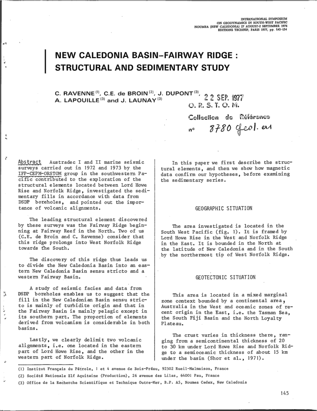 New Caledonia Basin-Fairway Ridge : Structural and Sedimentary Study